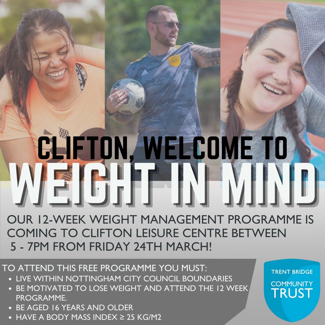 Calling residents of Clifton and Bilborough📞

Our weight in mind sessions are coming to you!

To view session times and to book your place now, visit the link below👇🏽

weightmanagementtb.wordpress.com

#nottingham #weightloss #weightmanagement #weightinmind