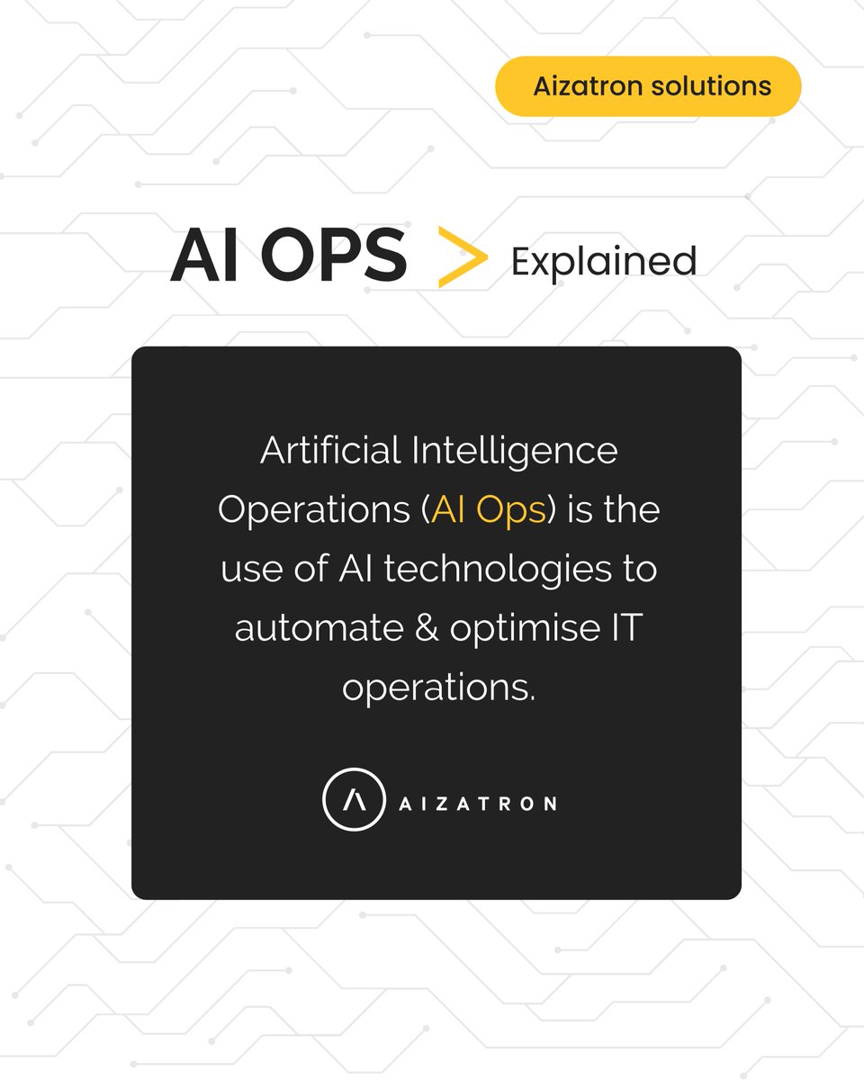 AI Ops is revolutionising the way businesses operate! With AI Ops, businesses can streamline their processes, reduce costs &amp; improve customer satisfaction.

#AIOps #ArtificialIntelligence #ITOperations #Automation #Optimization #Optimisation #Aizatron #AizatronUK #DataDriven