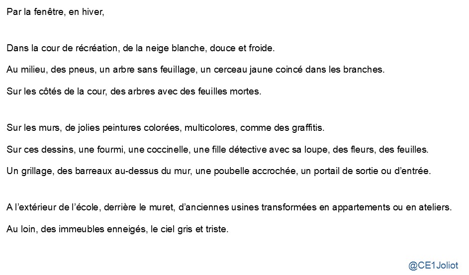 #Parlafenêtre2023 #Twoulipo #EQ07 
Voici le chef d’œuvre de cette saison 7 écrit par tous les élèves de la classe : une description de la photo prise par les @Cecl10Ravier .