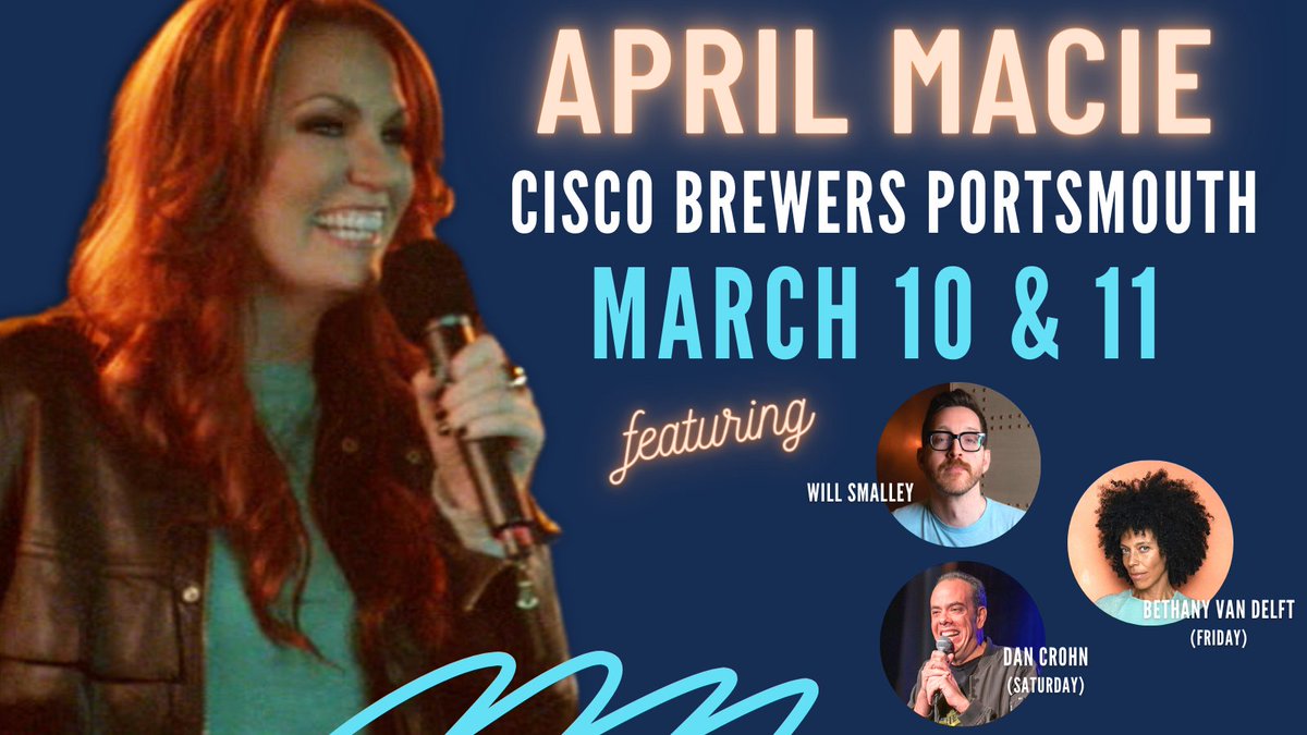 #NH! 🎉🎉🎉 FRIDAY &amp; SATURDAY: <a href="/CiscoBrewers/">Cisco Brewers</a>  in #PortsmouthNH welcomes <a href="/aprilmacie/">April Macie</a> (Netflix, Showtime) to the brewery for 3 SHOWS! 🤩🍻
GET TIX >> bit.ly/tt_nh_events

#comedy #newhampshire #newengland #boston