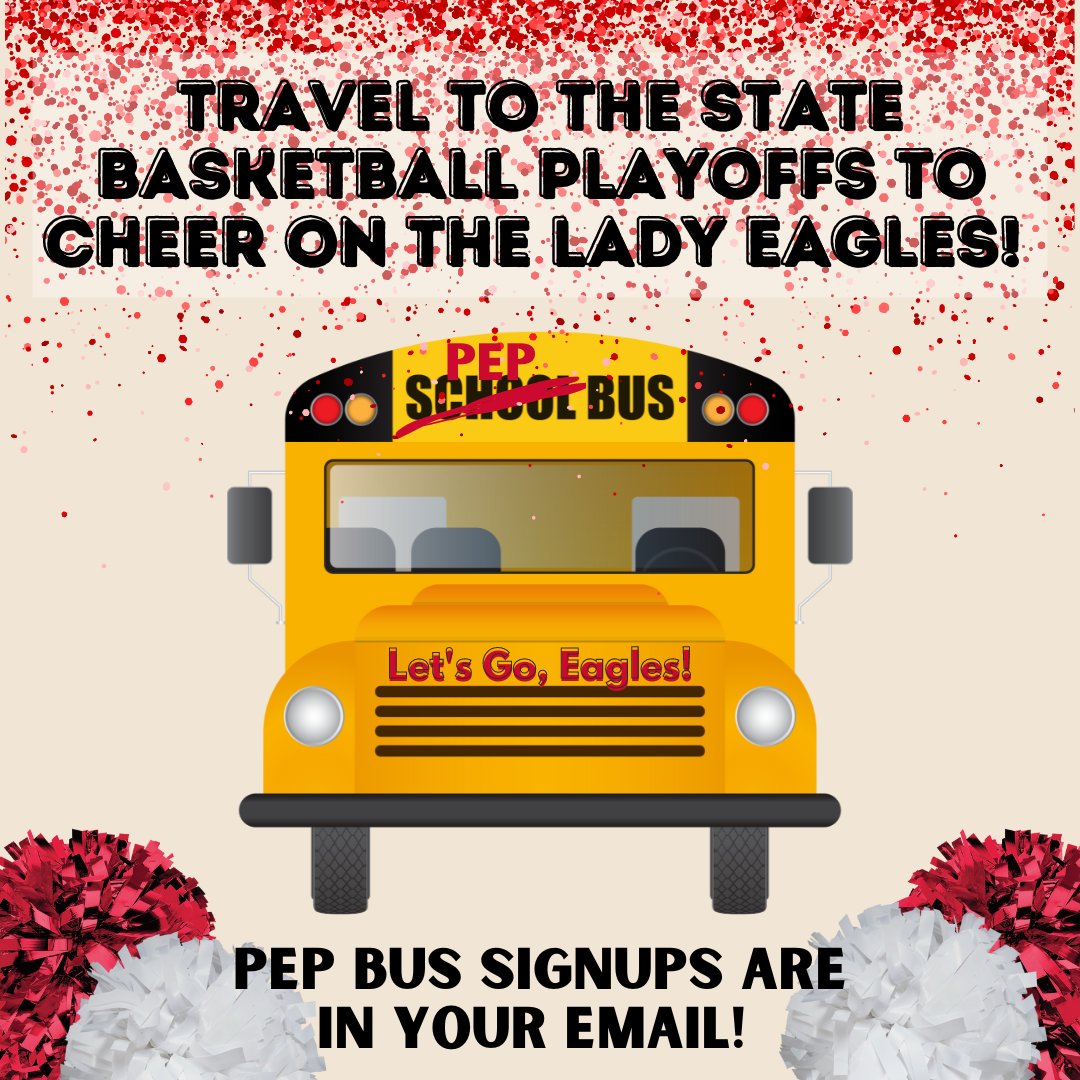 Students! Let's fill up the stands! Thursday night our Lady Eagles will be playing in Hot Springs at the 5A State Tournament Championship! VHS is offering Pep Buses to transport students. ALL INFO IS IN YOUR EMAIL! Check it out and join us!