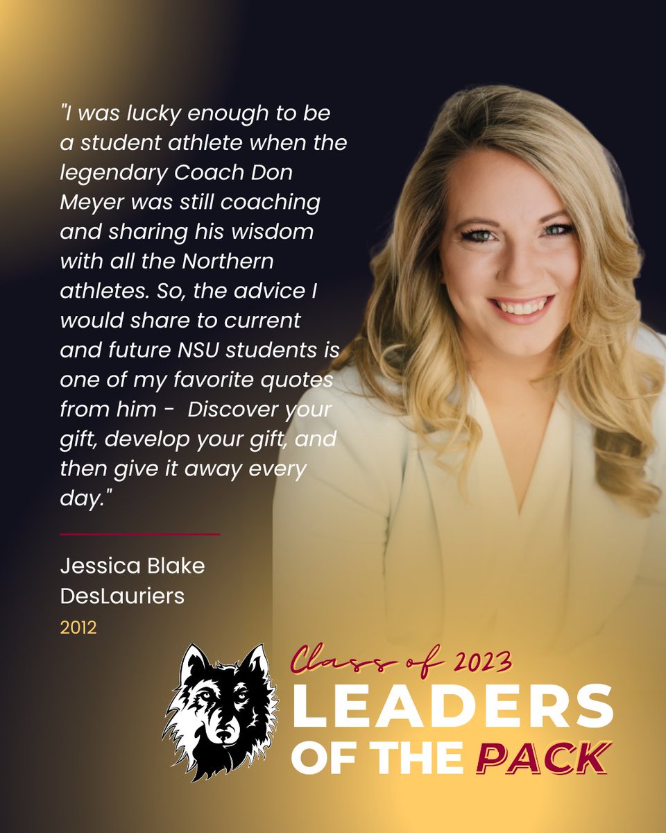 AlumniNSU's tweet photo. Meet Jessica Blake DesLauriers, our next Leaders of the Pack recipient! Congratulations! #LeadersofthePack #BeNorthern #northernstateu https://t.co/iygbxIrs45