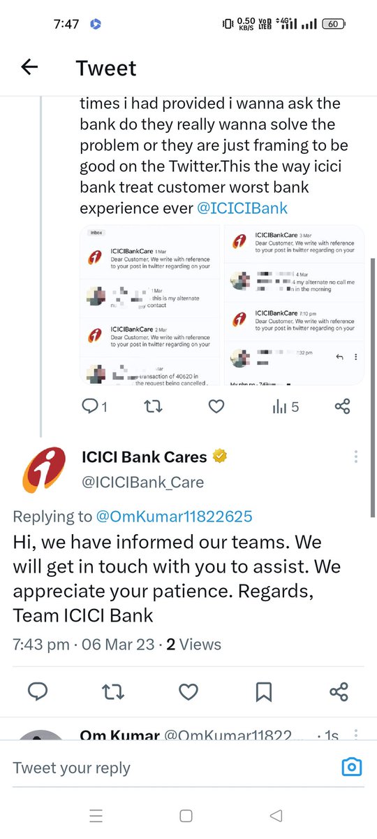 OmKumar11822625's tweet image. @ICICIBank_Care  @ICICIBank just for a tweet u say, 
would u people act and provide resolution ,bill already came this month with same issue,i am not going to pay .
Enough is enough 
the affect on cibil is the complete fault of bank 
worst bank 👎👎
#tweetgame #fraud