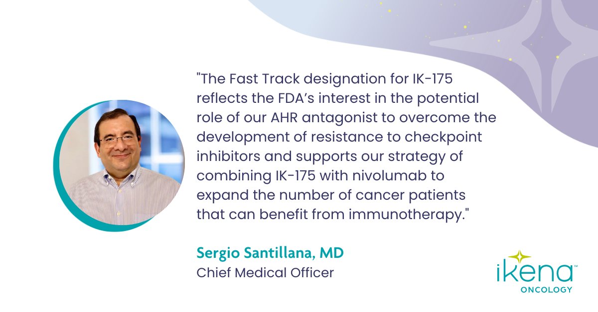 IkenaOncology's tweet photo. We're excited to share that the @US_FDA has granted Fast Track designation for our novel AHR antagonist, IK-175, in combination with immune checkpoint inhibitors in patients with advanced #UrothelialCarcinoma who have progressed on prior treatment: https://t.co/6tN7wYEbzq https://t.co/Fmo94ZnfFI
