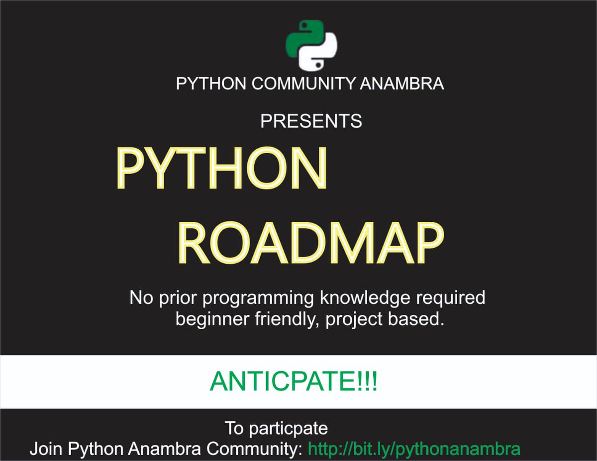 pythonanambra's tweet image. Anticipate!!!
Join us as we start a journey that will lead to greater things.
bit.ly/pythonanambra
#techie #pythonNG
