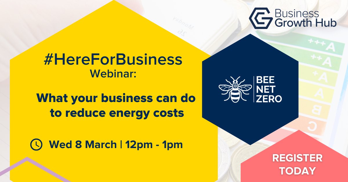 High energy prices are a challenge for #GreaterManchester SMEs.

Join the #HereForBusiness & #BeeNetZero webinar to find out how you can reduce #EnergyCosts. 

🕒 Wed 8th March | 12pm – 1pm

Register 👇
bit.ly/3xFY0mJ

#EnergyCrisis
#CostOfDoingBusiness #UKSPF