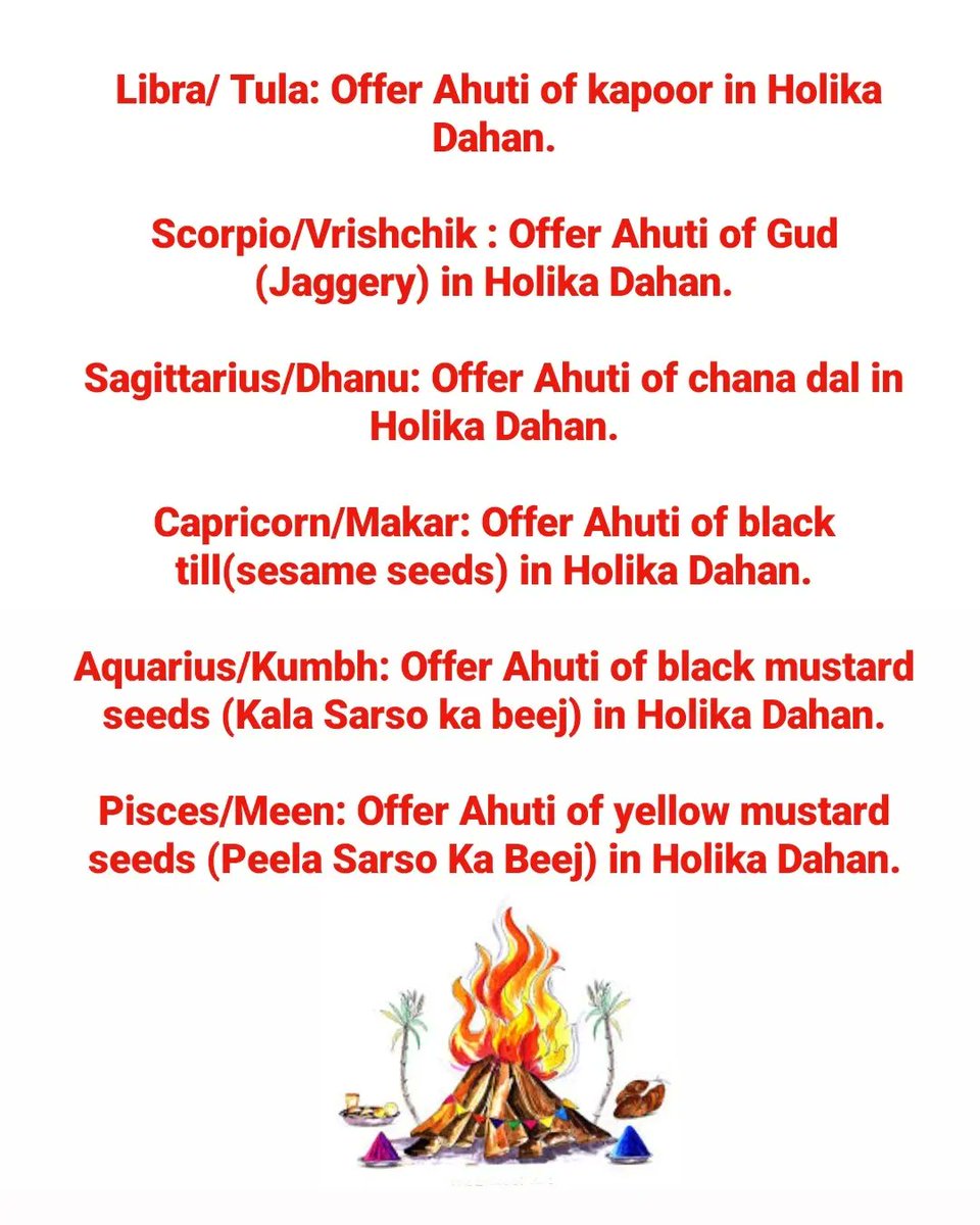 MiissTiwari's tweet photo. Holika Dahan remedy for 6 rashis/zodiac #HolikaDahan #Holi #HolikaDahan2023 #astrology https://t.co/UKbDMDlIGt