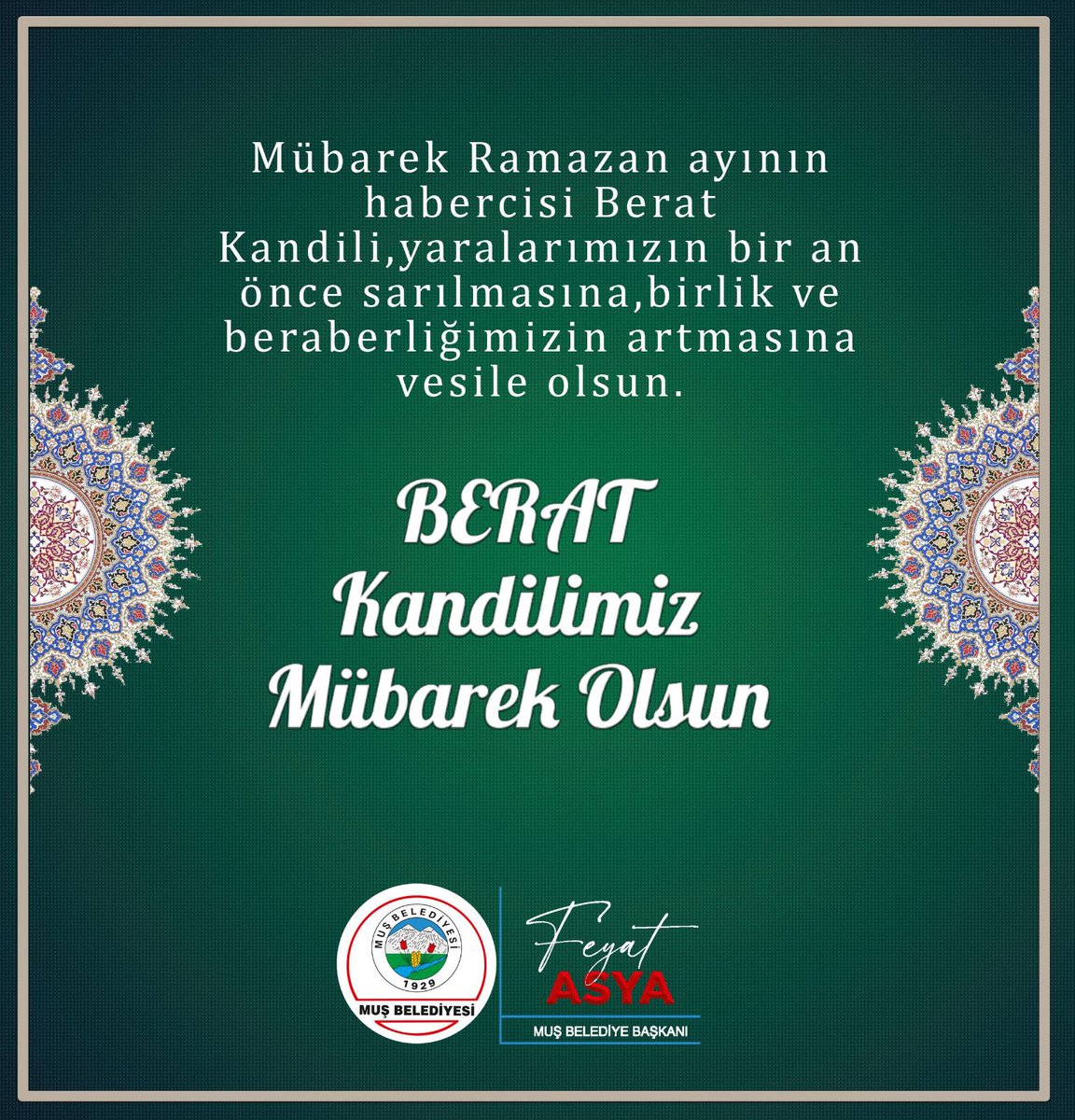 Feyat_ASYA's tweet photo. Deprem bölgesindeki yaraların devlet-millet el ele anlayışı ile bir an önce sarılmasına, birlik, beraberlik ve kardeşliğimizin daha da pekişmesine vesile olması duası ve temennisiyle #BeratKandili’miz mübarek olsun. https://t.co/3mjbly23Xk