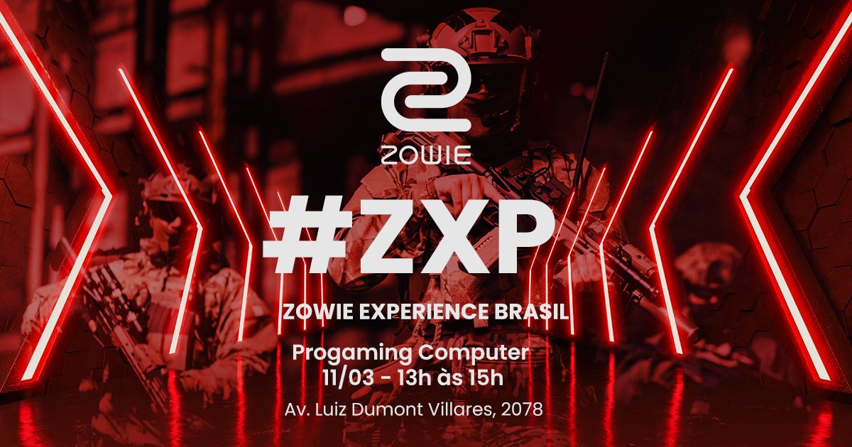 ZOWIEeSportsBr's tweet photo. Experimente jogar nos monitores Zowie e jogue como um profissional no Zowie Experience! Este evento você terá a oportunidade de testar os monitores e jogar na mesma configuração utilizada pelos melhores jogadores do mundo. Não perca essa chance! #ZXP https://t.co/IRGDfFJ5m4