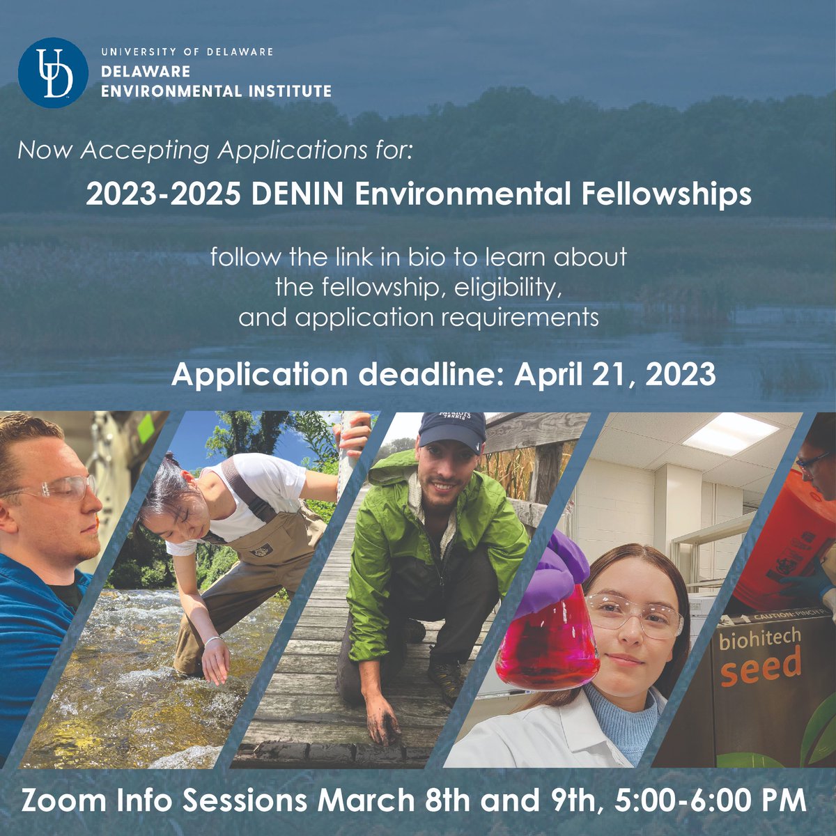 Applications are now being accepted for the 2023-2025 cohort of #DENIN Environmental Fellows. Learn more about the fellowship, eligibility, and application requirements here: denin.udel.edu/students-page/…