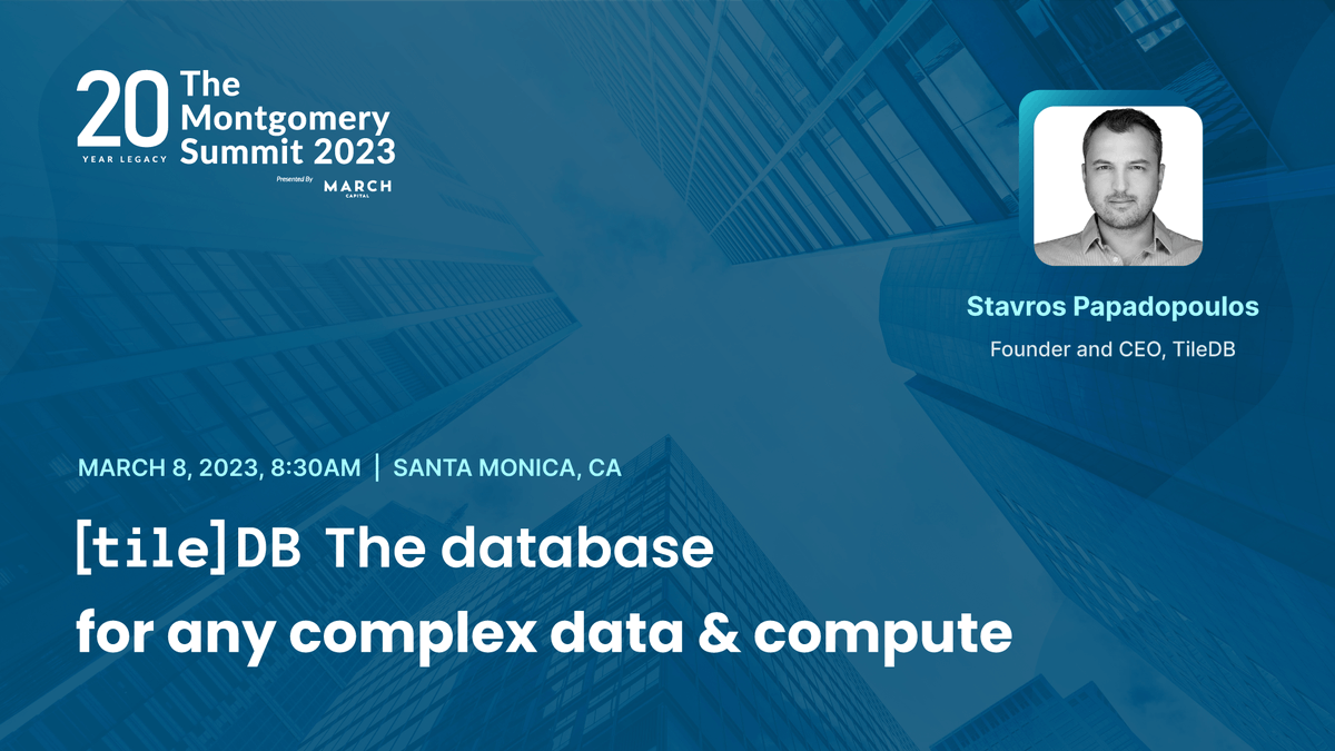 tiledb's tweet photo. Our CEO, Stavros Papadopoulos, will be speaking at the @MontySummit about TileDB, the database for any complex data and compute. He’ll explain how databases must evolve and what it means to make “unstructured” data analysis-ready. https://t.co/yh6DkbyX6B