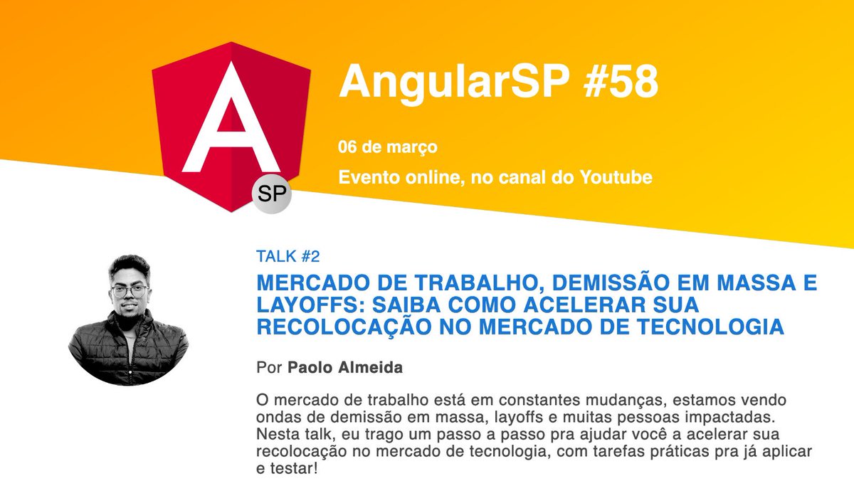AngularSP's tweet image. Sabemos que estamos vivendo tempos de demissão em massa, layoff e momentos difíceis pra muitos. Então, nesta segunda talk, o @paolo_almeida irá mostrar um passo a passo que pode ajudar você a acelerar sua recolocação no Mercado de Tecnologia!
youtube.com/watch?v=U175L5…