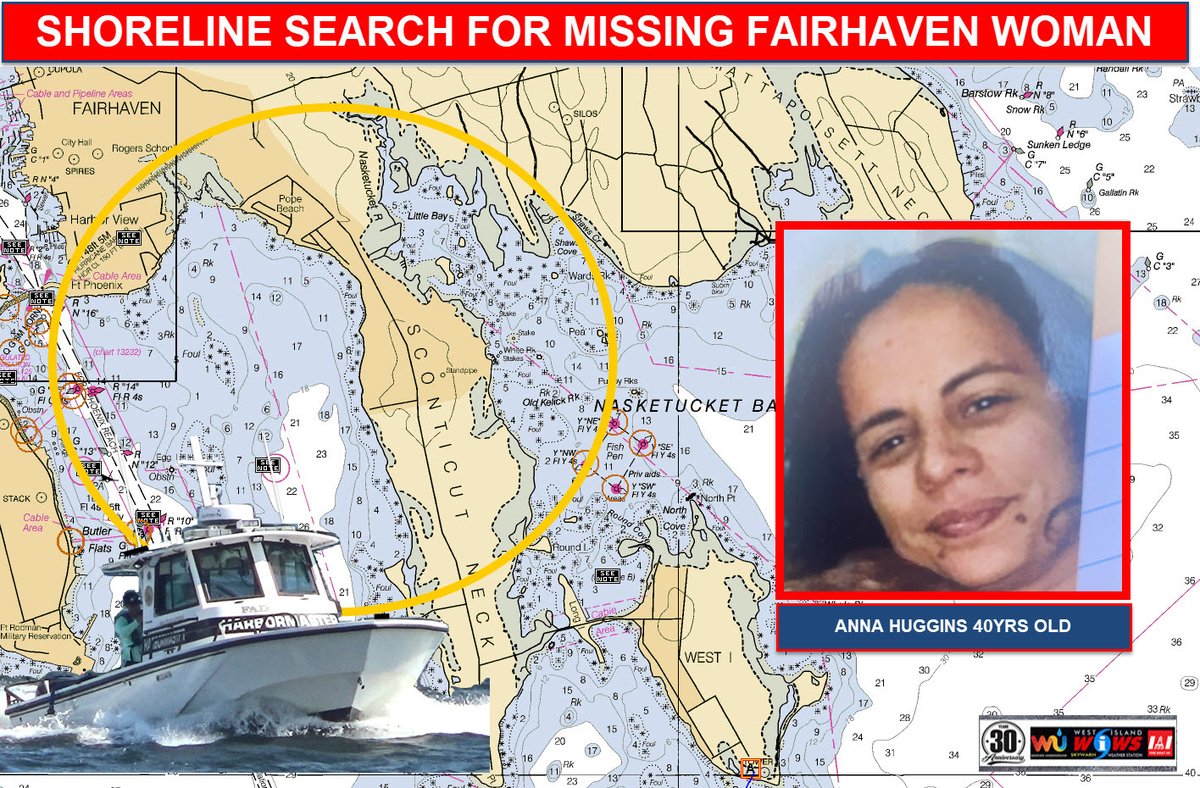 westislandwx's tweet photo. SEARCH FOR MISSING FAIRHAVEN WOMAN 
   Police are searching for missing woman, Ana Huggins, age 40 from 84 Raymond St. who was walking her dog. The dog was later found on Bayview Ave at 12:17 PM.  https://t.co/ThIdYwSJqu https://t.co/f7xyB5LzUG