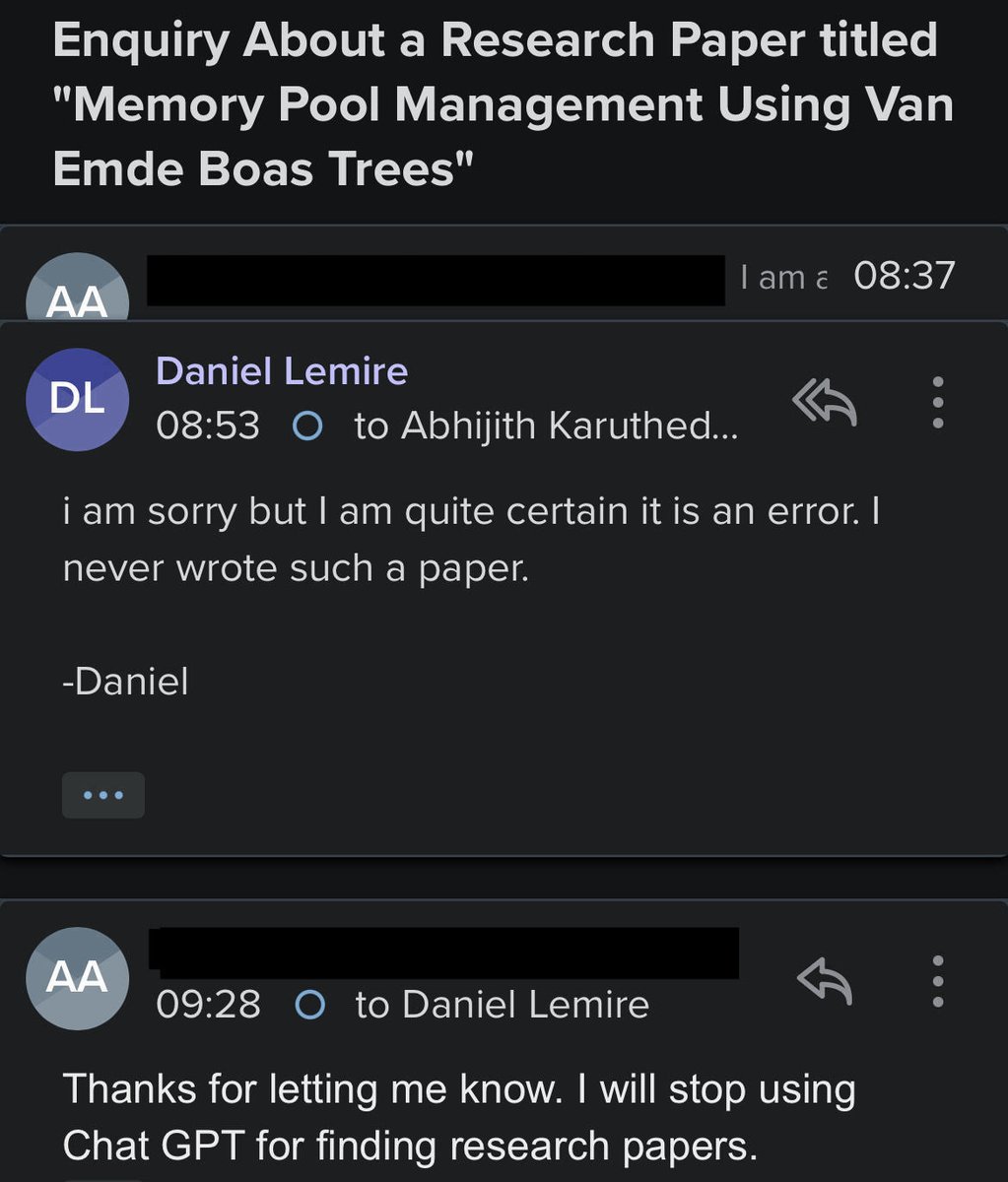 Actual email exchange I just had.