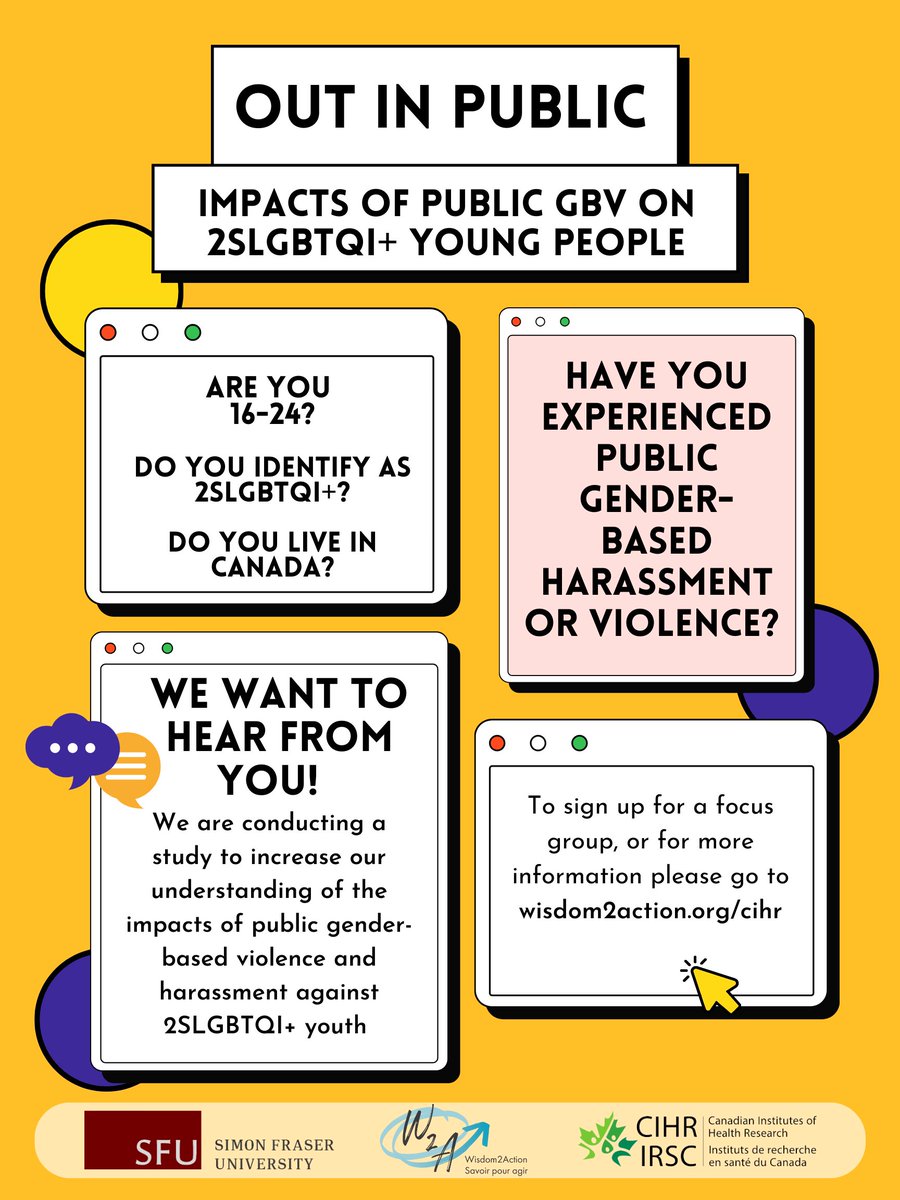 Wisdom2Action, along with <a href="/SFU/">Simon Fraser University</a>, is excited to announce that we are starting our Focus Groups for our Out in Public Research Initiative.