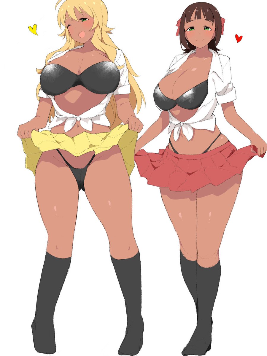 #ミリエロ
お題箱より「ムッチ♥ムチ♥ボディで爆乳の褐色ドスケベビッチギャルの天海と星井をお願いします。アメスク姿で全身を見せ付けて誘うかのように並んでるのが見たいです...!」です 