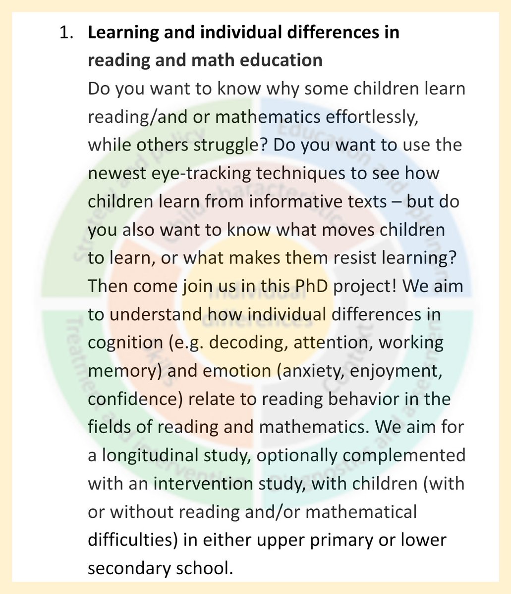 Dr. Carolien Knoop-van Campen (@carolienkvc) on Twitter photo We're hiring! Please share!
7 PhD positions <a href="/Radboud_Uni/">Radboud University</a> (BSI)
Looking for an enthousiastic and skilled candidate for our project on 'Learning and Individual Differences in Reading and Math Education' (department: Learning & Plasticity)
ru.nl/en/working-at/… We're hiring! Please share!
7 PhD positions <a href="/Radboud_Uni/">Radboud University</a> (BSI)
Looking for an enthousiastic and skilled candidate for our project on 'Learning and Individual Differences in Reading and Math Education' (department: Learning & Plasticity)
ru.nl/en/working-at/…