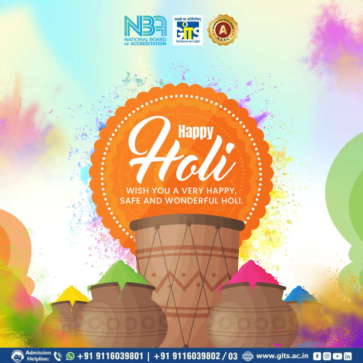 We wish you a safe and Happy Holi this year! 

#happyholi #holi2023  #admission #enginnering #rajasthancollege #engineeringinstitute #gits #gitsudr