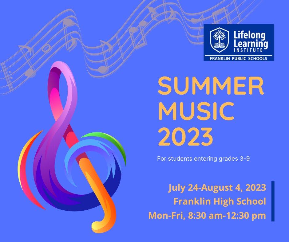 Lifelong Music Academy's Summer Music Program is back! Join us for 40 hours of musical fun. Choose Band, Glee, or Strings for students entering grades 3-9. For more information and to register: bit.ly/3wqfLqL