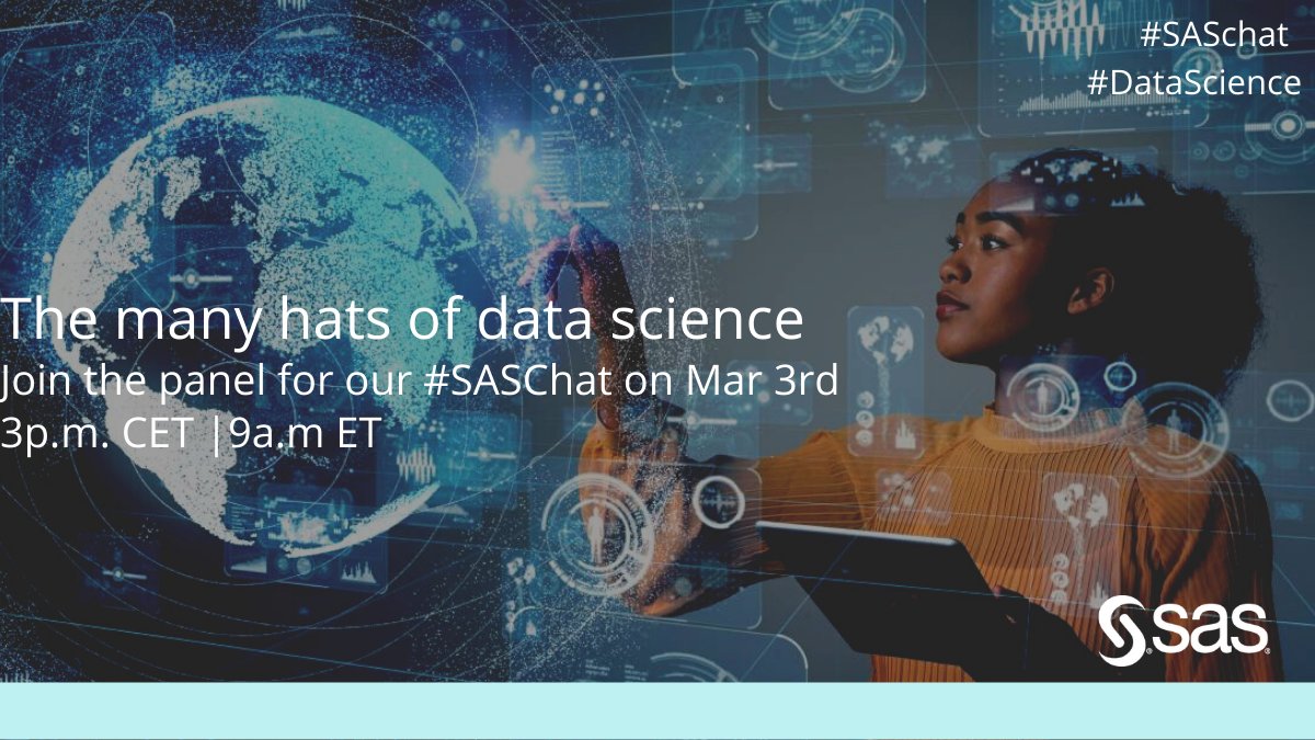 KirkDBorne's tweet image. Check out a #SASchat (chat hosted by @SASsoftware). Here are 3 chats this month:
1) The Many Hats of #DataScience: bit.ly/3yh885S
2) #AI’s potential to benefit society: bit.ly/3YvffSF
3) Trends in #SportsAnalytics: bit.ly/3SUCqEM
———
#DataScientists #ML