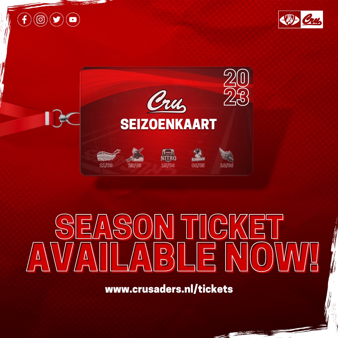We are selling season tickets! For the first time in our history the Cru will offer a season ticket package including:

Welcome gift
Season ticket card
Access to our 5 home games

All this at a total price of 35€. Check our website for more info, can’t wait to see you all!