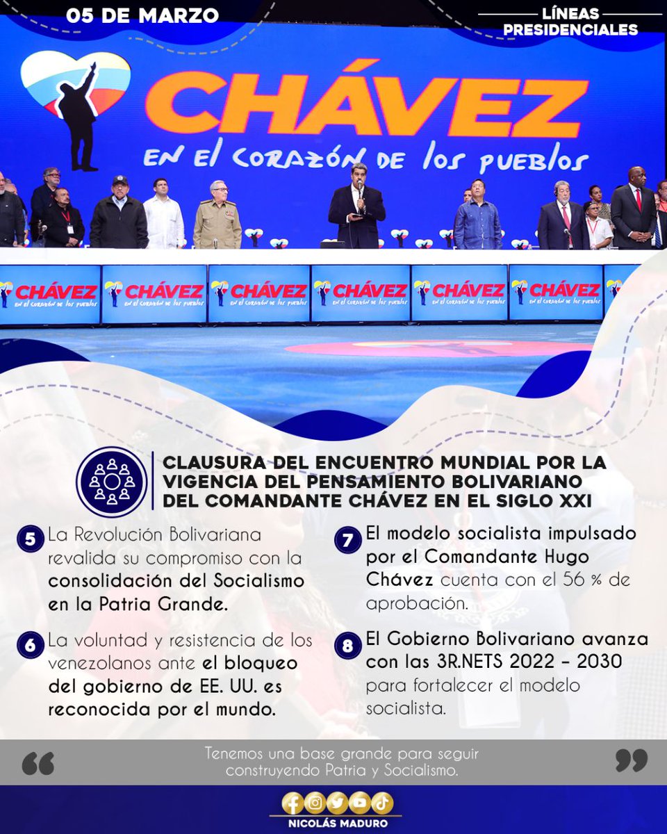 Alexis233030's tweet photo. Líneas Presidenciales. Clausura del encuentro Mundial por la vigencia del Pensamiento Bolivariano del Comandante Chávez de el siglo XXI

#SomosLosDeChávez 

@ROQUI_NICOLAS @Aura41222831 @YerrisRY @FSimonda @MinViceSSA @H https://t.co/1igfz36bat