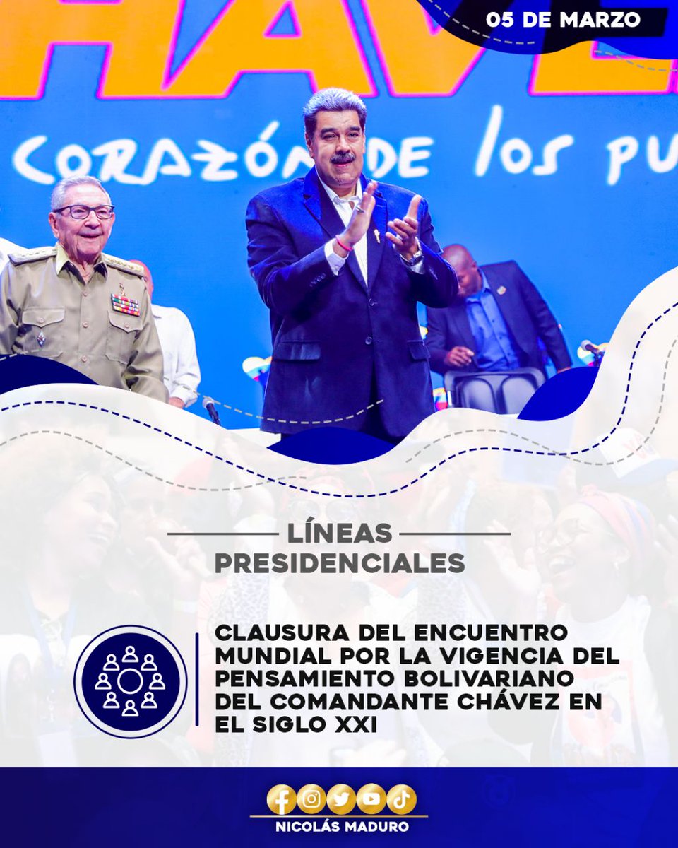 Alexis233030's tweet photo. Líneas Presidenciales. Clausura del encuentro Mundial por la vigencia del Pensamiento Bolivariano del Comandante Chávez de el siglo XXI

#SomosLosDeChávez 

@ROQUI_NICOLAS @Aura41222831 @YerrisRY @FSimonda @MinViceSSA @H https://t.co/1igfz36bat