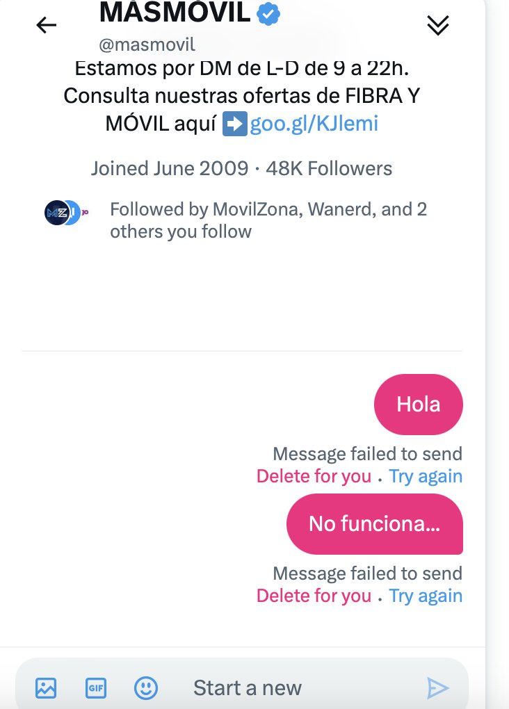 florenxan's tweet photo. @masmovil No funciona, probe escribirle a un amigo y su me funciona perfectamente, favor facilitarme un correo oficial donde pueda dar baja, que quede algo formal. https://t.co/1xTiVrFJGB