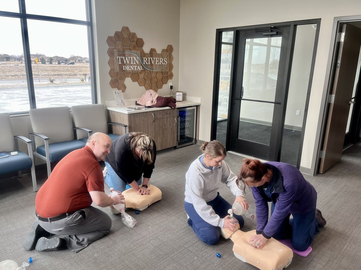 PremierEPLLC's tweet photo. 1/2 We recently had the pleasure of training the staff at Twin Rivers Dental. 

Just look at those smiles! We make life-saving training easy, engaging, and effective to anyone and everyone. #CPRTraining #AED https://t.co/I4eKDzq5jj