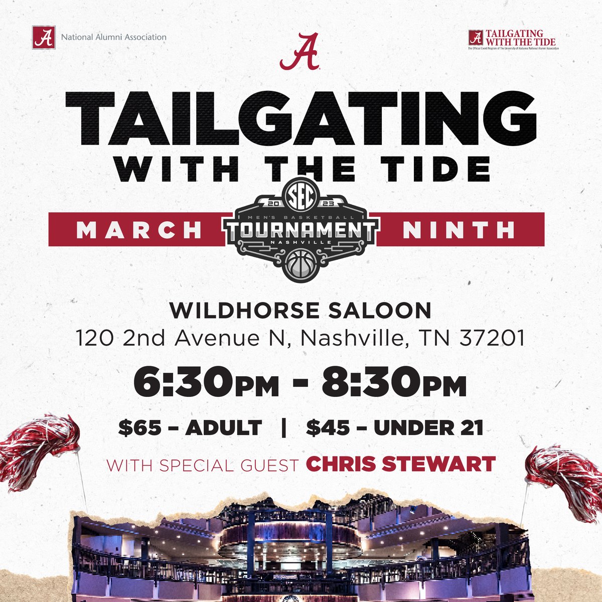 Join us + special guest Chris Stewart in Nashville for the SEC tournament on 3/9! We'll have two buffets with barbecue nachos + wings, along with TVs to watch the other games. Use code YASEC23 for 15% off your ticket. We'll see you there! 🤠🏀

eventbrite.com/e/tailgating-w…