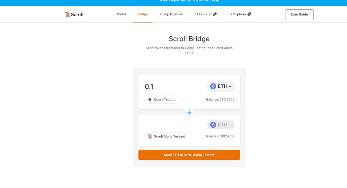 ⚡️Şuanda Scroll yapacaklarımız   ⏬1/

⚡️Bridge köprüyü test etmek .

⚡️scroll.io/alpha  ⏬