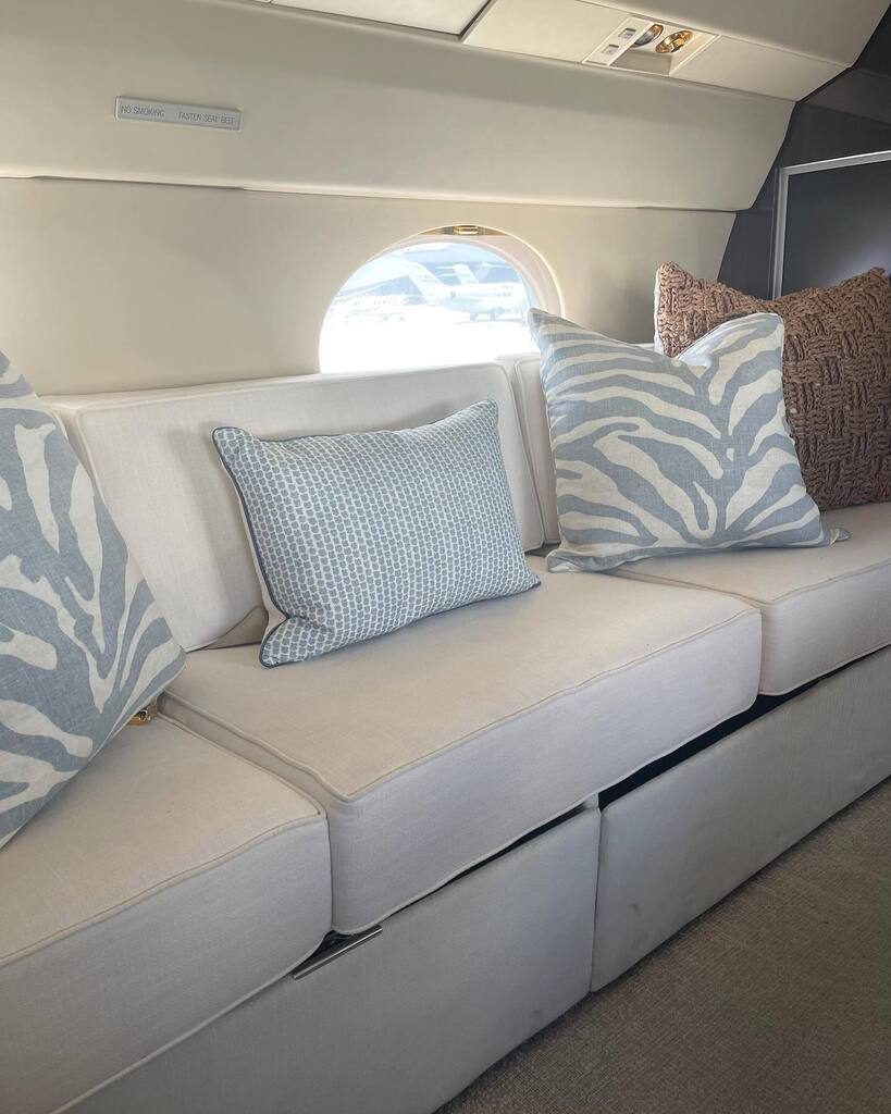 Ready for takeoff? ✈️ 
Our pillows add just a touch of luxury and comfort to this already incredibly renovated @gulfstreamaero for @navajets
#navajets #pineapplegirlsjupiter #pbi #privatejet #privateflight #gulfstream #comfortzone #pillows #decor #designerpillows #luxurytravel