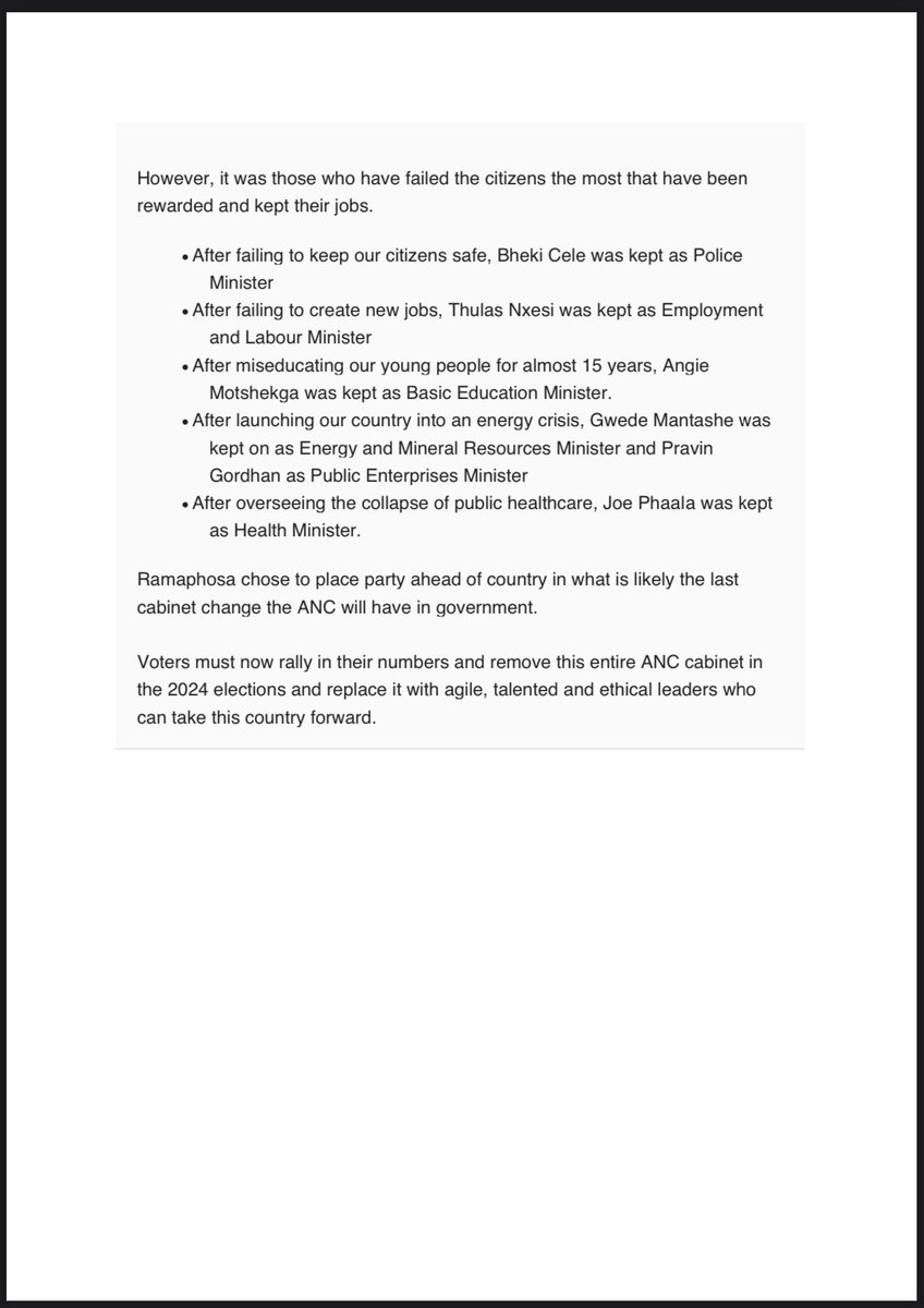 MmusiMaimane's tweet photo. ‼️ Media Statement‼️ #CabinetReshuffle

Cabinet reshuffle was a window dressing exercise in an old age home of corruption. https://t.co/AXf4MGIp75