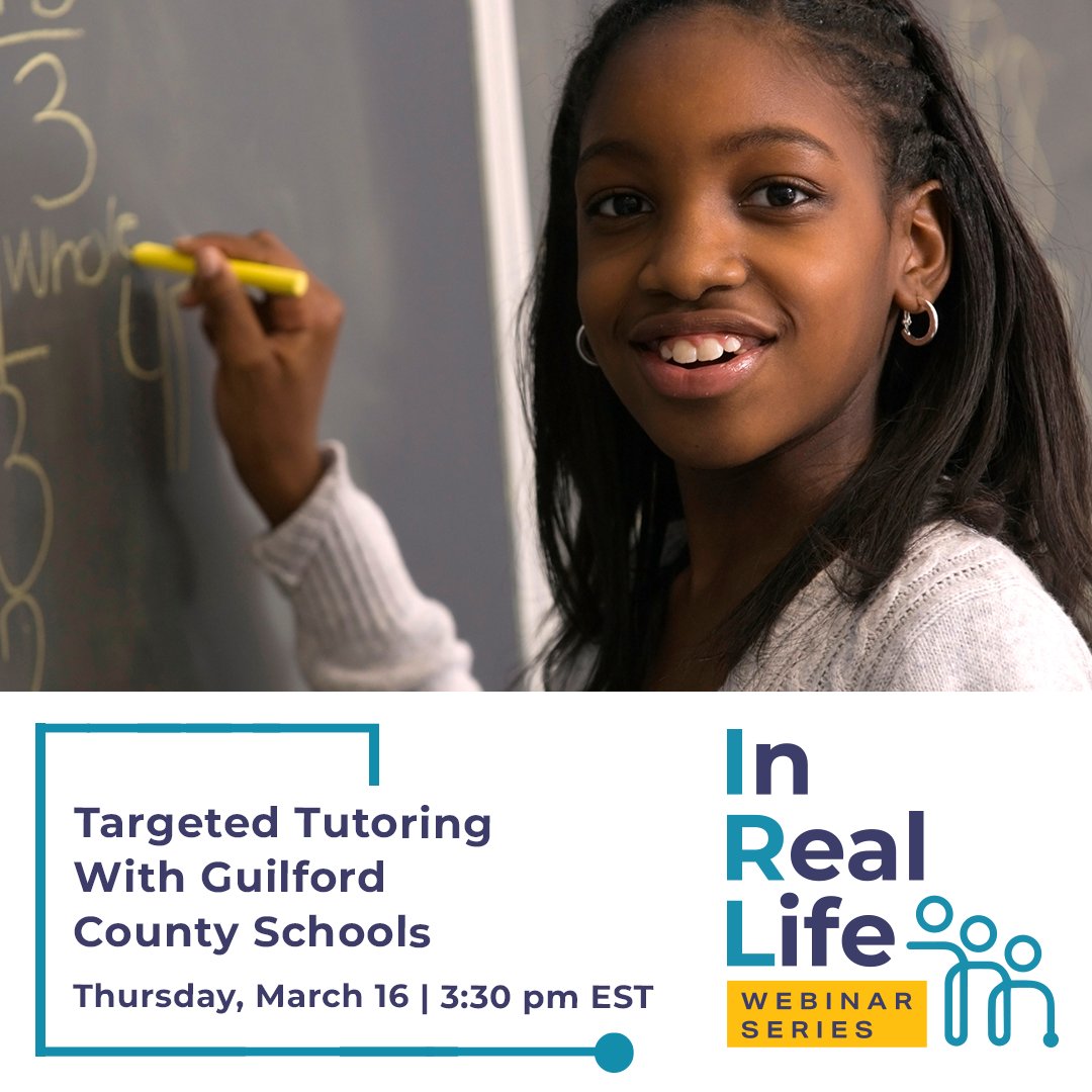 Looking for innovative ways to support #students in your #district? Join us Thurs., 3/16 for our next In Real Life #webinar featuring <a href="/GCSchoolsNC/">Guilford Co. Schools</a>. Learn from #districtleaders and gain insights on scaling a #k12 tutoring program. Register now! bit.ly/3Jfuo6s
