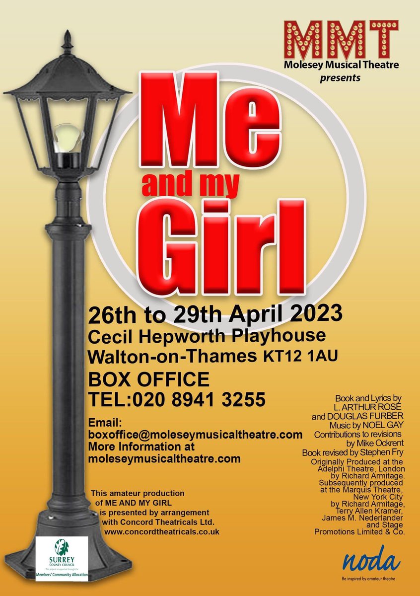 Our next show! Box Office open. Tickets on sale now! Please do spread the word. @Walton_Life @waltononthames @ResiAssociation @eastmolesey @ussu_mtsoc #MeandMyGirl #Waltontheatre #CecilHepworthPlayhouse