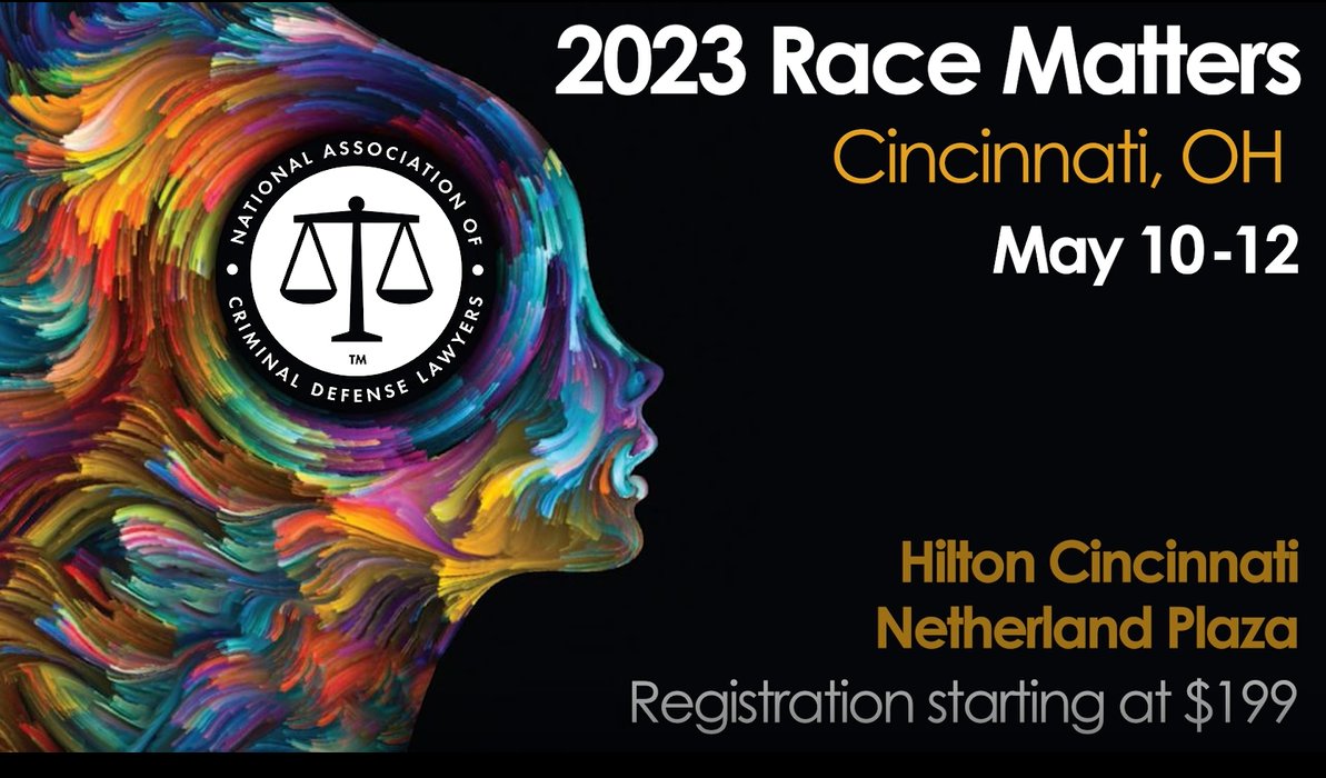 .<a href="/NACDL/">NACDL</a> is proud to have the local support of our friends at @CincinnatiEs <a href="/OACDL/">OACDL</a> <a href="/CochranOhio/">The Cochran Firm</a> <a href="/bill4thedefense/">Bill Gallagher</a> for the "RACE MATTERS VI: The Intersection of Race in the Criminal Legal System" Seminar in Cincy, May 10-12.

LEARN MORE: nacdl.org/RaceMatters

#NACDLRaceMatters
