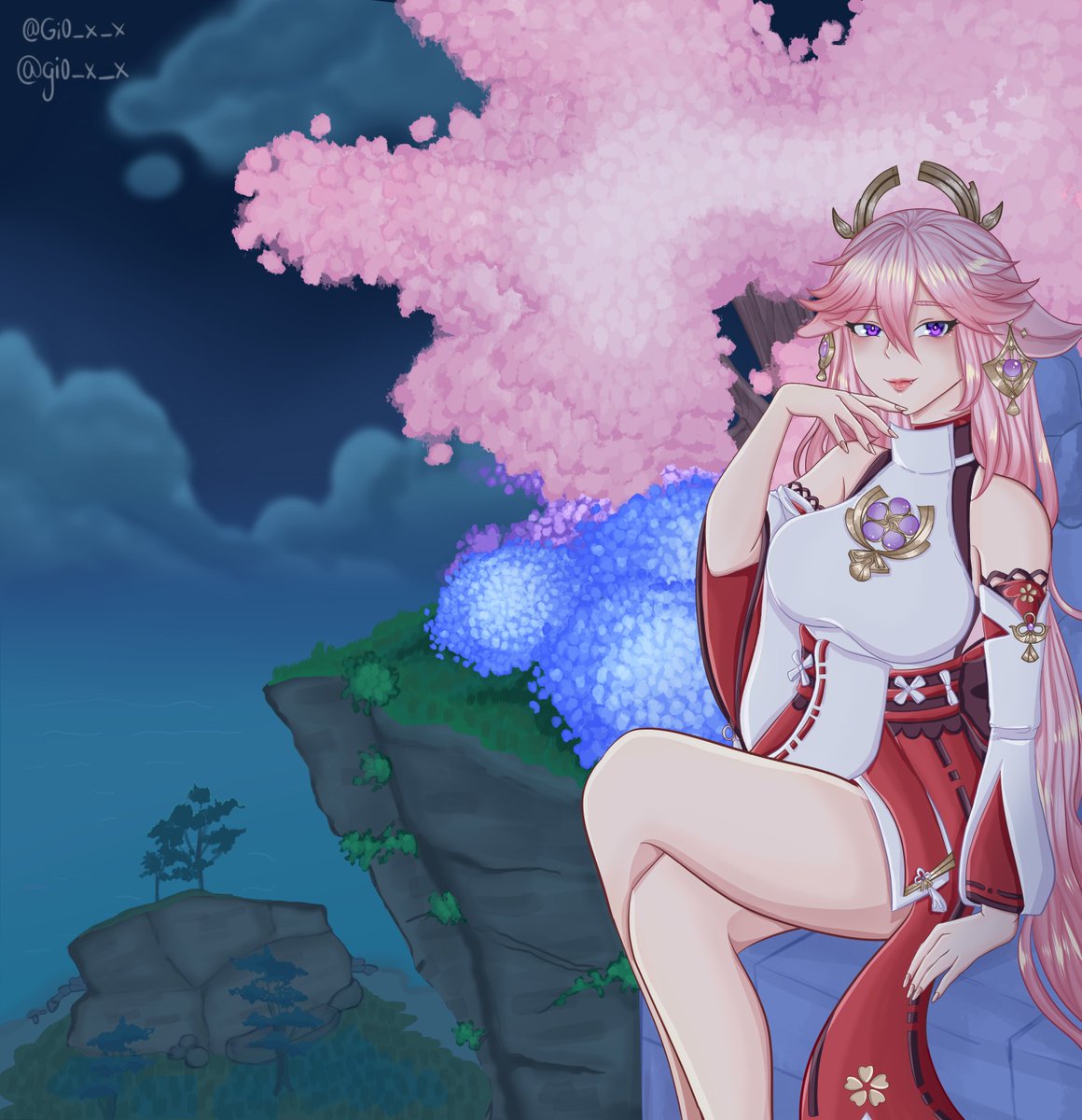 Sayami_x_x's tweet photo. Un dibujo de mi reina tomándose un descansito <3
 #yaemiko  #YAE  #GenshinImpact  #eimiko  #mikoyae https://t.co/MRt1NrTweh