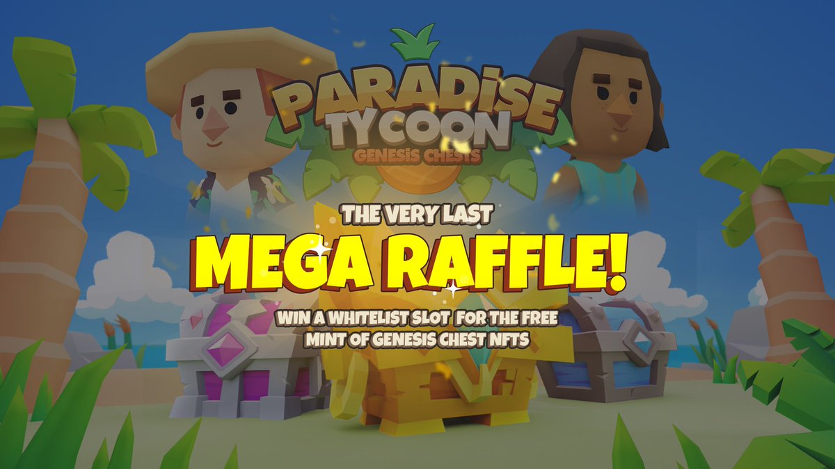 🔥 The LAST Paradise Tycoon Mega Raffle is LIVE! 🔥   

Enter now for a chance to snag one of the last Genesis Chest Whitelist slots available!  

💰 x100 WL WINNERS

You only have until March 10th to register 👀

👉 Join the raffle now at: pt.superfine.org/paradisetycoon…