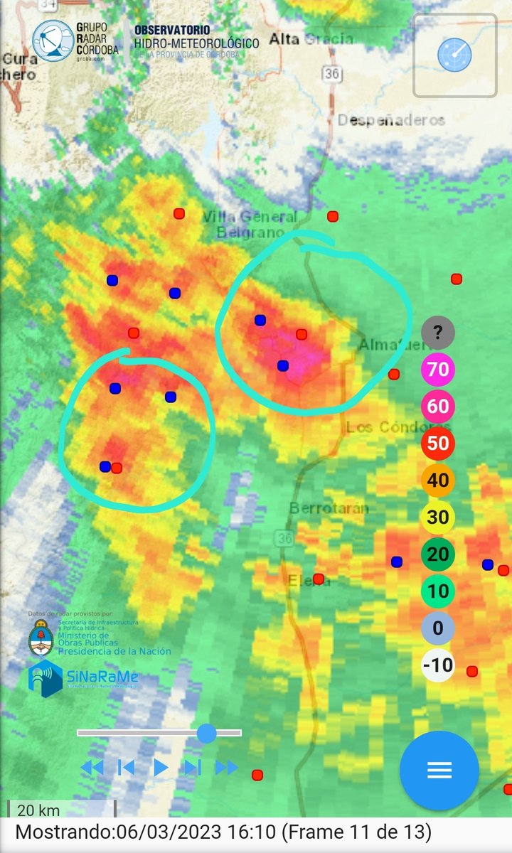 #AHORA | Tormenta severa en Embalse, con presencia de #granizo, intensa precipitación y ráfagas. Tormenta de muy intensa precipitación en alrededores de Lutti. Desplazamiento hacia el Este!