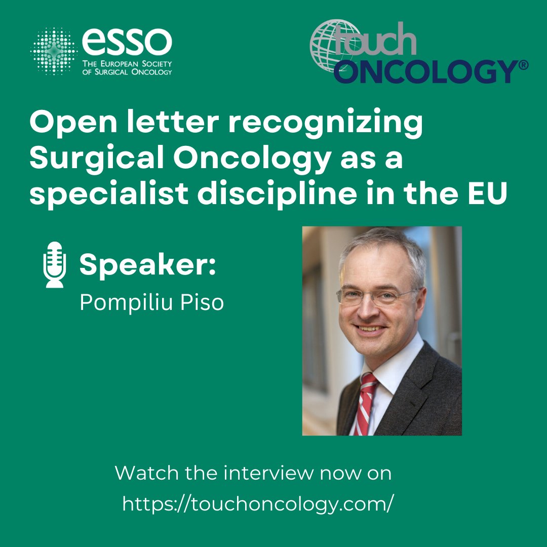 European Society of Surgical Oncology (ESSO) (@essonews) on Twitter photo 📢ESSO board member <a href="/PompiliuPiso/">Pompiliu Piso</a> released an open letter 📑 about #SurgicalOncology as a specialist discipline
👀watch the discussion with <a href="/touchONCOLOGY/">touchONCOLOGY</a> now on touchoncology.com/policy/confere… 📢ESSO board member <a href="/PompiliuPiso/">Pompiliu Piso</a> released an open letter 📑 about #SurgicalOncology as a specialist discipline
👀watch the discussion with <a href="/touchONCOLOGY/">touchONCOLOGY</a> now on touchoncology.com/policy/confere…