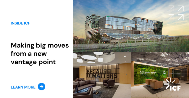 HeatherAngerer's tweet photo. I’ve enjoyed working from @ICF’s new global headquarters in Reston, VA! Check out this article to learn more about why we made the move, and how our new HQ better enables us to help our clients navigate change and shape the future. https://t.co/nHqGIZrhbZ https://t.co/NirWFi4LGv