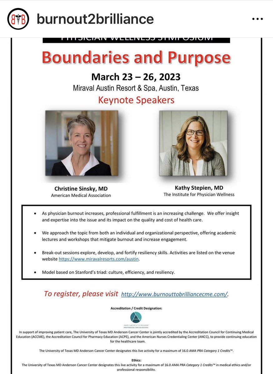 Join us for an incredible CME conference! Professional Wellbeing is critical &amp; BurnouttoBrilliancecme.com is the ideal symposium to learn more!
#physicianwellness 
#physicianwellbeing