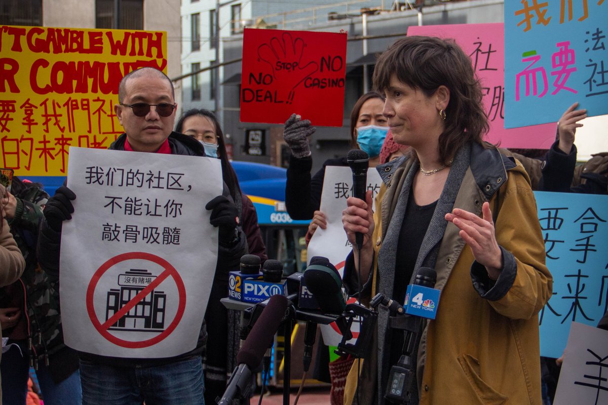 Activists rallied in Flushing on Friday to protest efforts by billionaire NY Mets owner Steve Cohen to put a casino in their community. The benefits of a gambling casino are typically far outweighed by the harm they inflict on working class communities. Photos: @_martykirchner