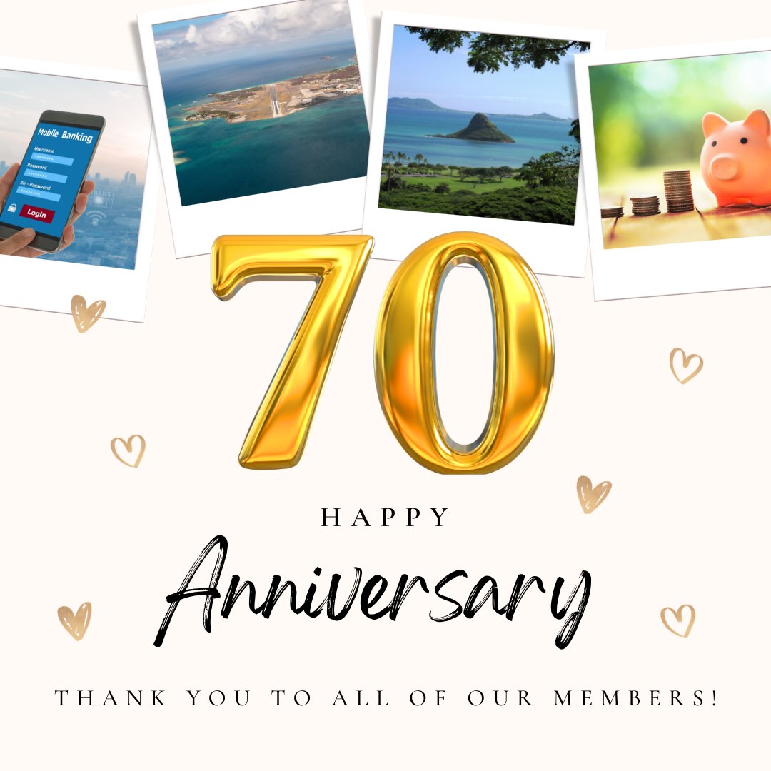 koolaufcu's tweet photo. There's so much to celebrate this year! And we couldn't have done it without YOU! Mahalo to our members!
#anniversary #celebration #70yearsandcounting #MoreThanBanking #LoveMyCreditUnion #OnlineBanking #FinancialLiteracy #FinancialEducation #MCBHKaneohe #Kailua #Kaneohe https://t.co/7w7Nbdv4Ap