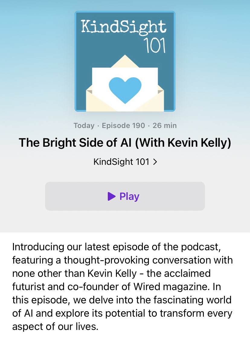MorganeMichael's tweet photo. Our latest episode of #kindsight101 with @kevin2kelly drops today!
How is AI not as scary as we think, how is like cats, and why schools shouldnโt ban #ChatGPT
https://t.co/grPsuDl6ey https://t.co/MNU4gpMYDN