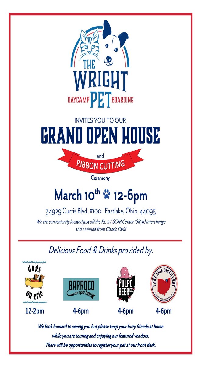 #RibbonCutting Alert!

Please join us for a ribbon cutting ceremony for The Wright Pet, located at 34929 Curtis Blvd. #100 in Eastlake on Friday, March 10 at 12 pm.

For more information on The Wright Pet, click here: thewrightpet.com

#lakecounty #eastlake #petcare