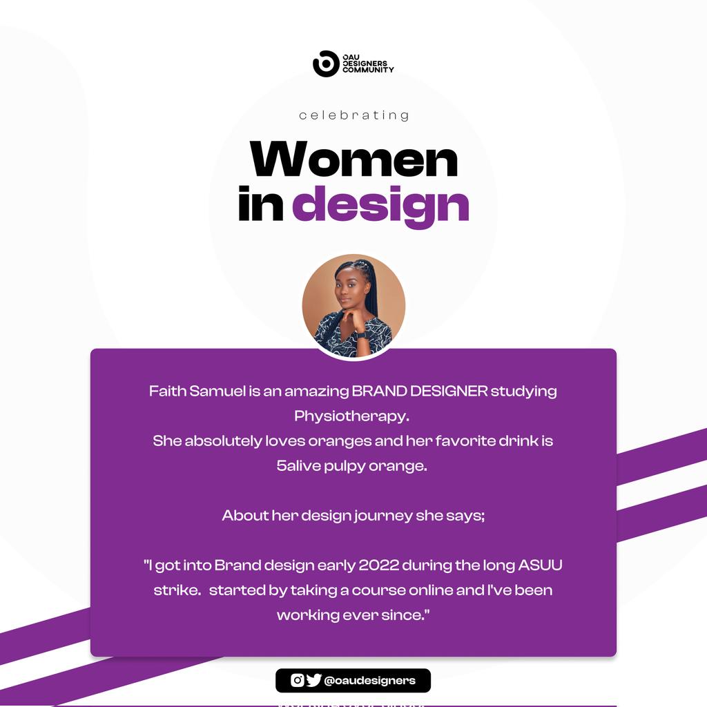oaudesigners's tweet photo. Our first ODC woman in design is @Faithh_Samuel a part 3 physiotherapy student and an amazing brand Designer. 

You'll find the link to her portfolio in the🧵 below 👇 https://t.co/zibM0yvOVC
