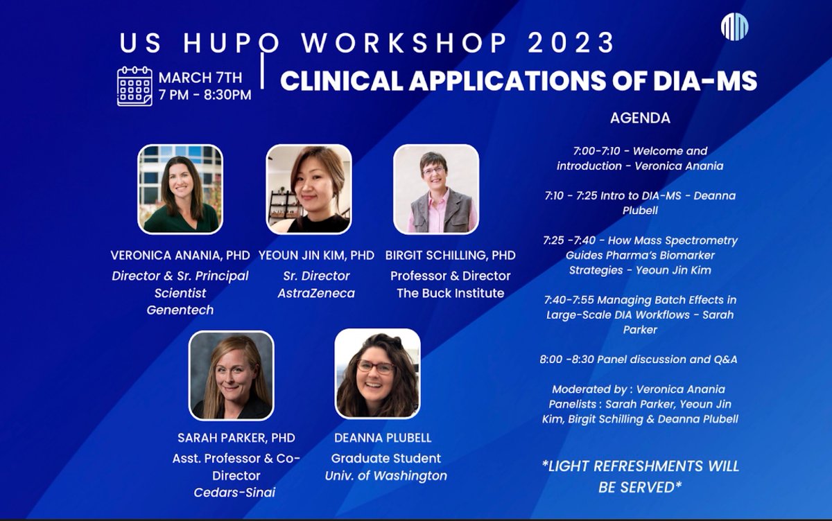 If you are at US HUPO in Chicago, come to our workshop tomorrow evening on clinical applications of DIA mass spectrometry! 
<a href="/us_hupo/">US HUPO</a>
 
<a href="/birgits61642917/">birgit schilling</a> #USHUPO2023