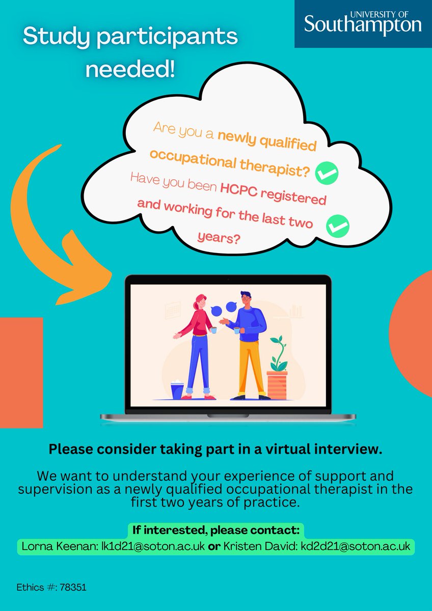 Are you an Occupational Therapist based in the UK and working within your first 2 years of practice? Please consider taking part in our virtual interviews to share your thoughts on the clinical supervision and support you have received since starting work!