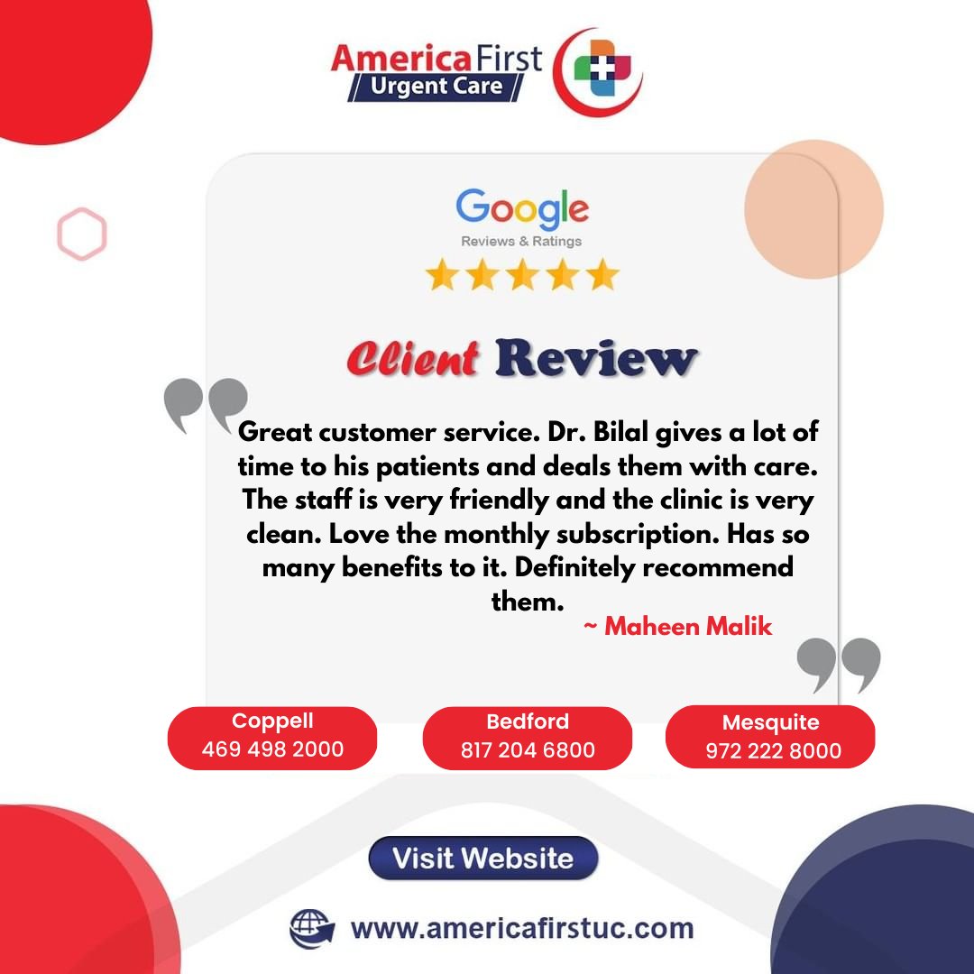 ⭐️⭐️⭐️⭐️⭐️
Another happy Patient Review
𝐏𝐔𝐓𝐓𝐈𝐍𝐆 𝐘𝐎𝐔 𝐅𝐈𝐑𝐒𝐓 𝐈𝐒 𝐎𝐔𝐑 𝐌𝐈𝐒𝐒𝐈𝐎𝐍
𝐖𝐞𝐛𝐬𝐢𝐭𝐞: americafirstuc.com
______________
#Americafirstuc #pateintsreview #Urgentcare #Primarycare #Urgentcareincoppell #Primarycareincoppell #UrgentcareNearMe